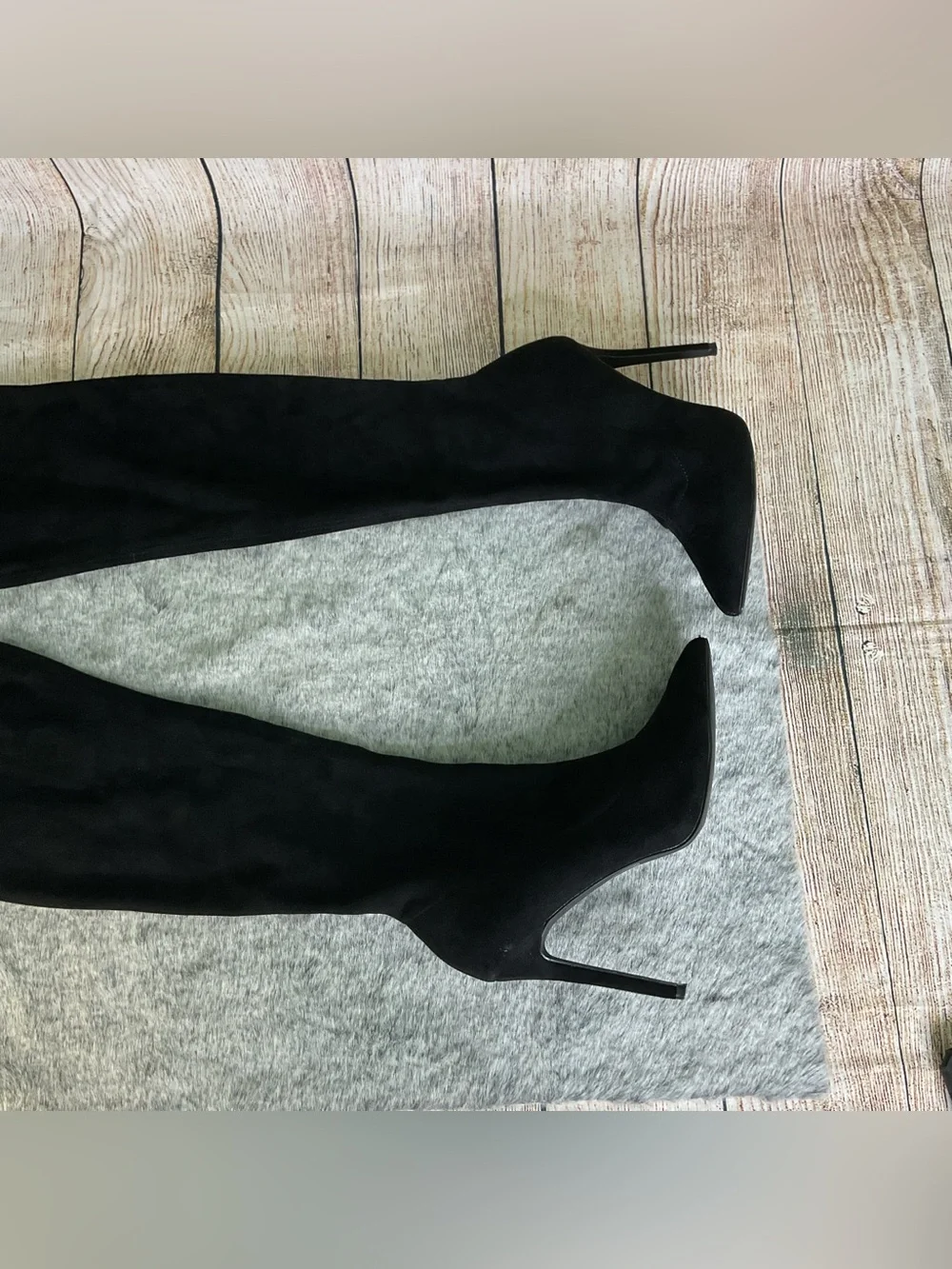 Liliana Black Suede Thigh High Heel Boot Size 8.5